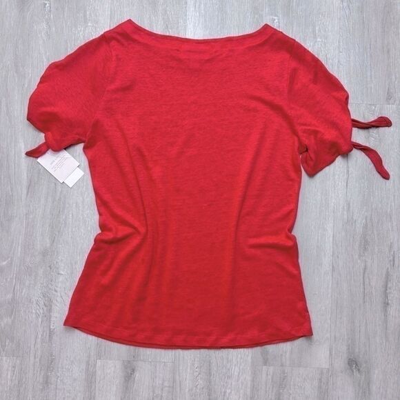 Charter Club Luxury Women's NWT Holiday Red 100% Linen Short Sleeve Top M - Picture 5 of 5